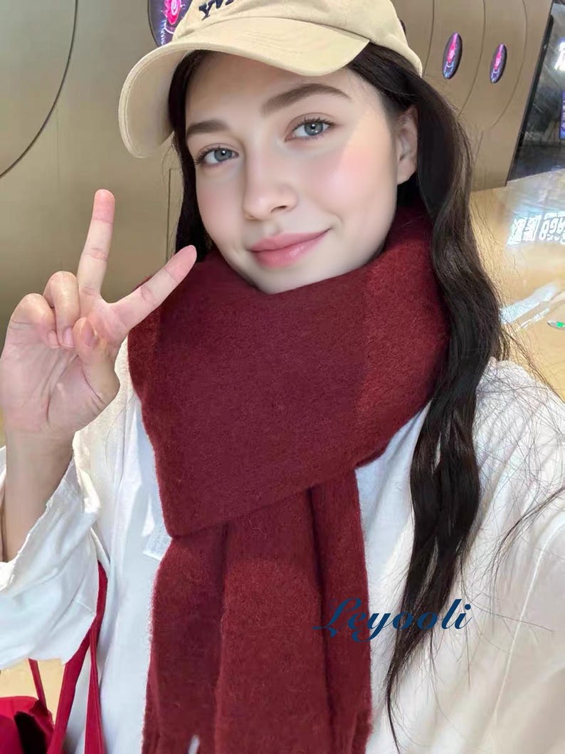 Burgundy Wool Blend Scarf: Soft Mohair Feel Winter Shawl