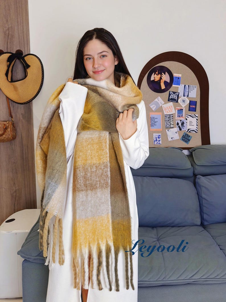 Caramel Yellow Mohair Scarf: Ombre Winter Wrap