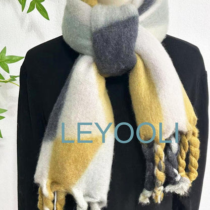 Geometric Mohair Blend Scarf: Color Block Wool Cashmere Winter Shawl