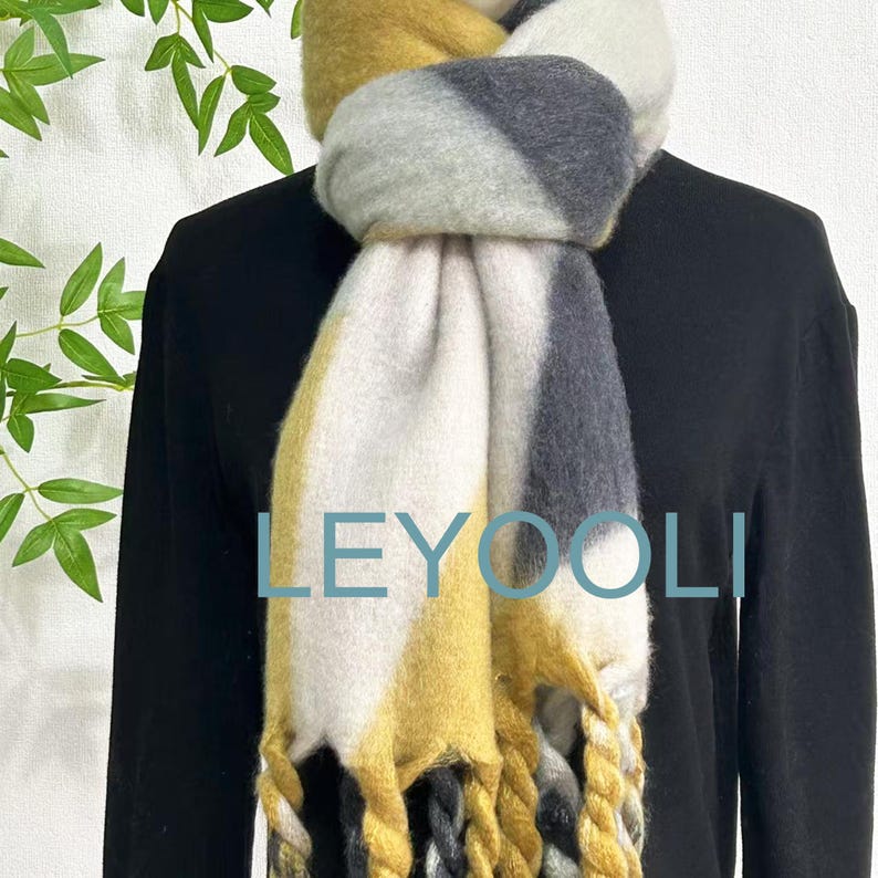 Geometric Mohair Blend Scarf: Color Block Wool Cashmere Winter Shawl