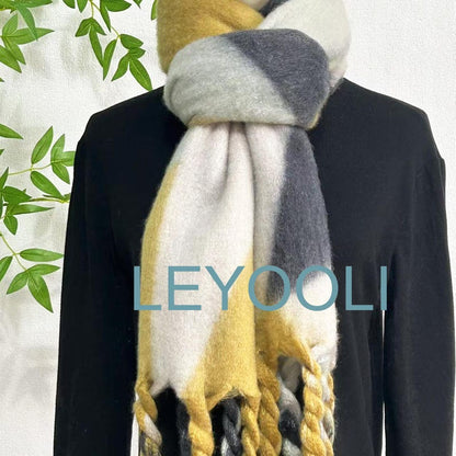 Geometric Mohair Blend Scarf: Color Block Wool Cashmere Winter Shawl