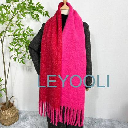 Pink Red Mohair Blend Scarf: Long Tassel Winter Shawl