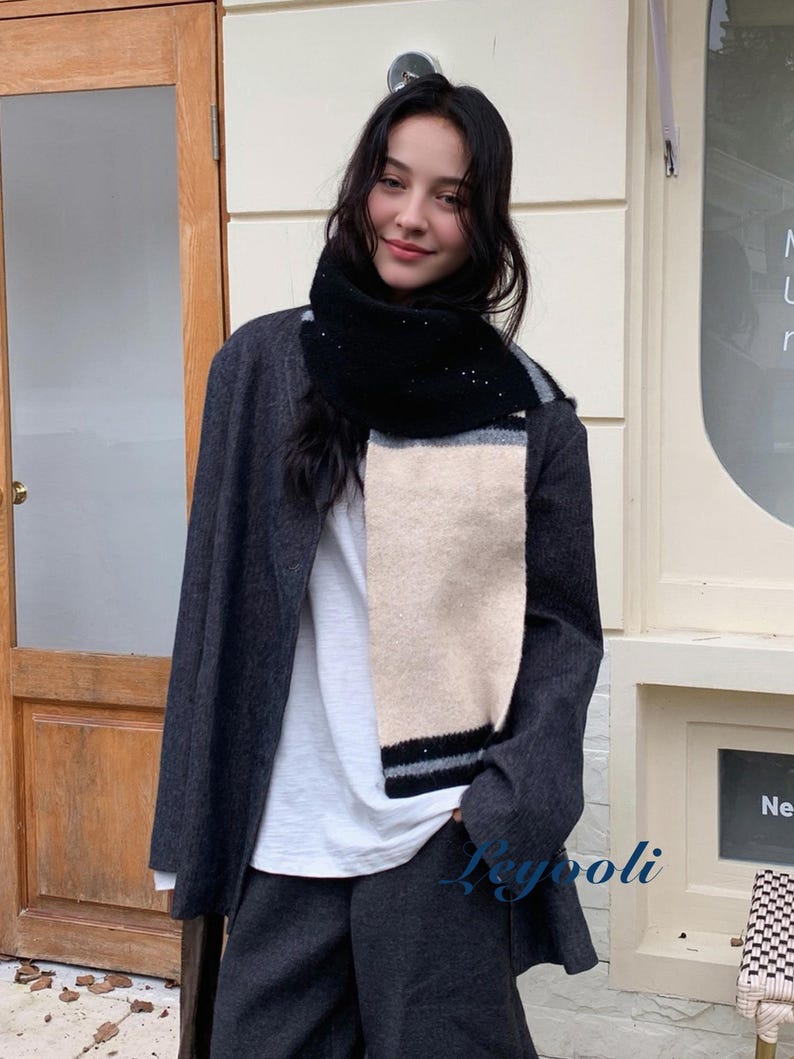 Handmade Mohair Striped Knit Scarf, Warm Winter Scarf