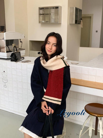 Handmade Mohair Striped Knit Scarf, Warm Winter Scarf