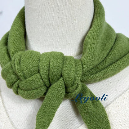 Green 100% Wool Triangle Scarf, Soft Knit Shawl, Warm Handmade Winter Gift for Her