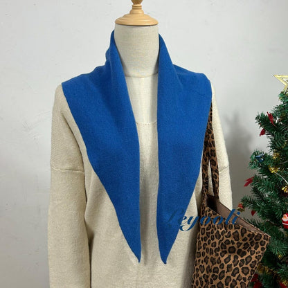 Handmade Blue Wool Scarf: Knit Triangle Shawl, Winter Wrap