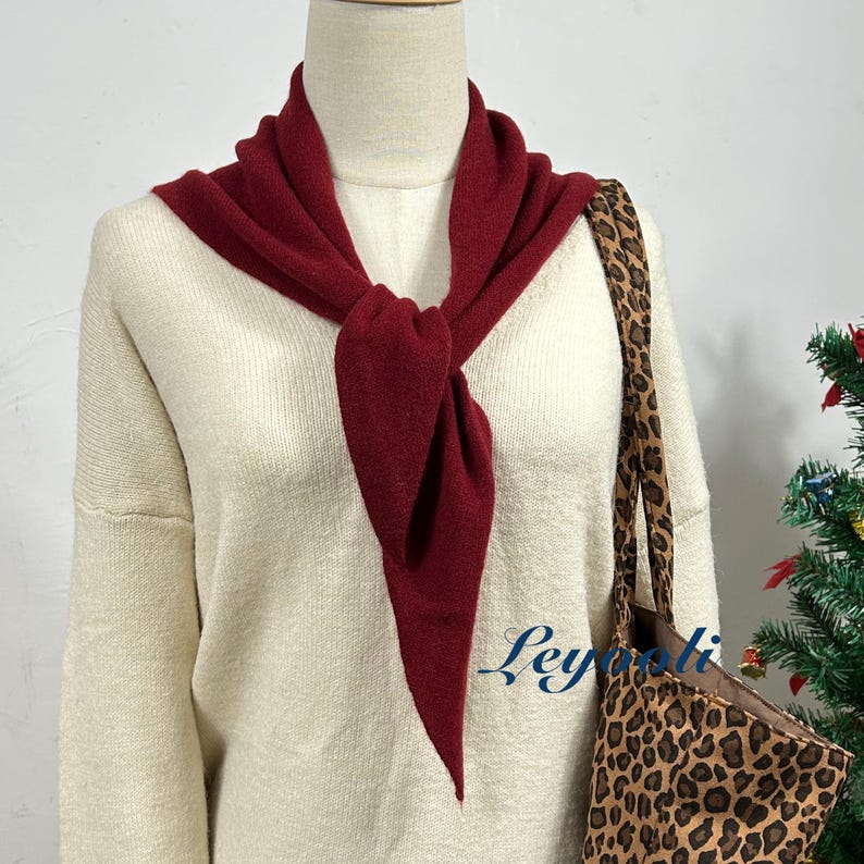 Wine Red Wool Triangle Scarf: Soft Knit Winter Shawl