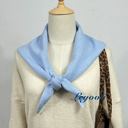 Light Blue Wool Scarf: Knit Triangle Shawl, Warm Winter Wrap