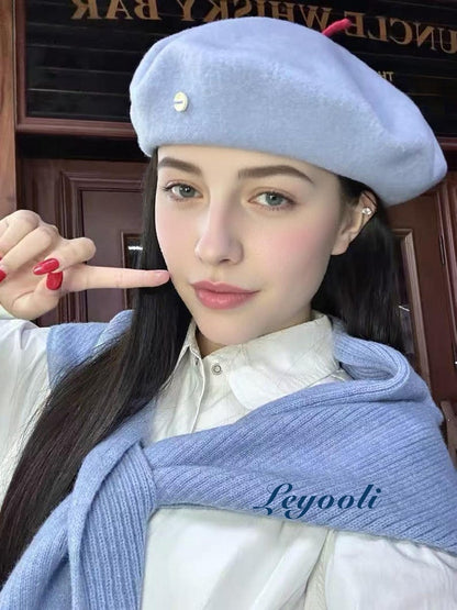 Light Blue Knit Triangle Scarf: Ribbed Neck Shawl with Slot