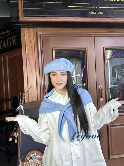 Light Blue Knit Triangle Scarf: Ribbed Neck Shawl with Slot