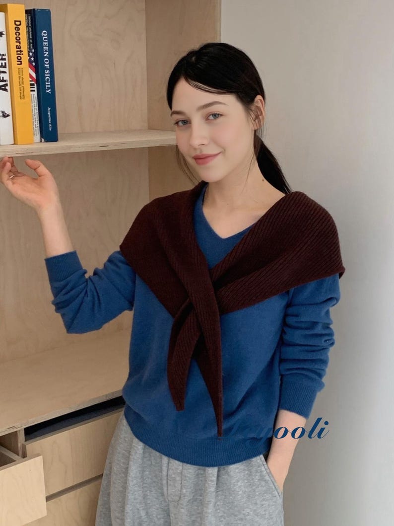 Dark Coffee Knit Triangle Scarf: Ribbed Winter Neck Wrap, Handmade