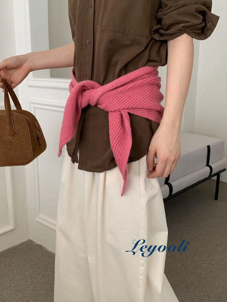 Rose Pink Knit Triangle Scarf: Ribbed Neck Warmer, Winter Shawl