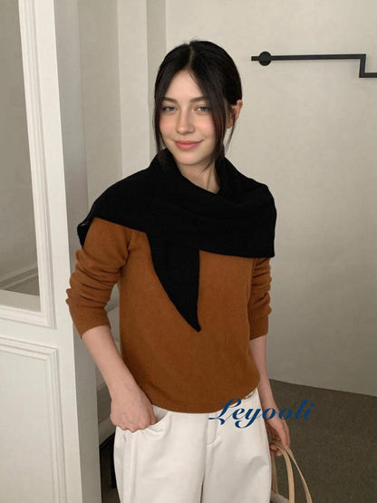 Black 100% Wool Triangle Scarf, Minimalist Ribbed Knit Shawl, Elegant Winter Wrap for Women