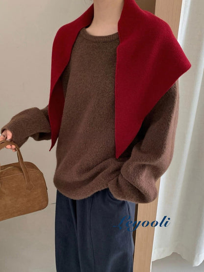 Wine Red 100% Wool Knit Triangle Scarf, Elegant Ribbed Wrap, Classic Winter Shawl