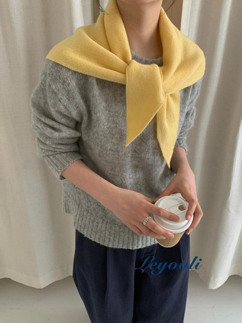 Wool Triangle Scarf: Soft Knit Pastel Yellow Shawl