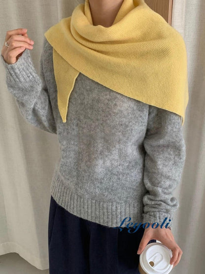 Wool Triangle Scarf: Soft Knit Pastel Yellow Shawl