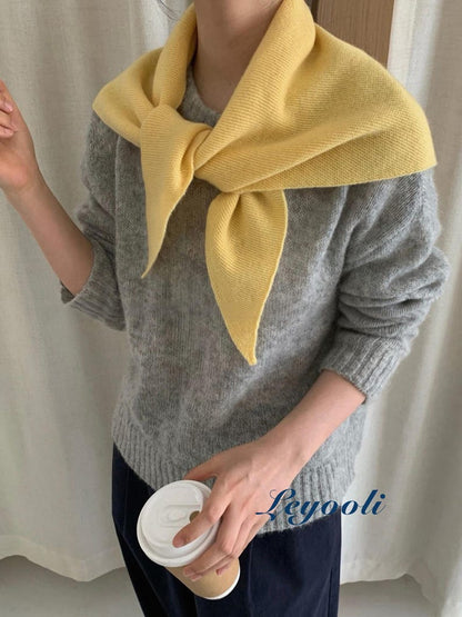 Wool Triangle Scarf: Soft Knit Pastel Yellow Shawl