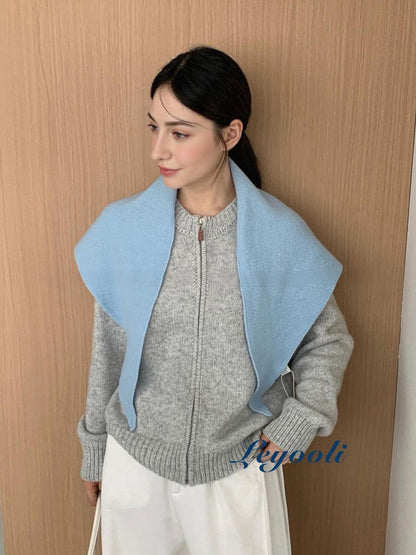 Sky Blue 100% Wool Triangle Scarf, Soft Knit Wrap, Cozy Minimalist Shawl Gift