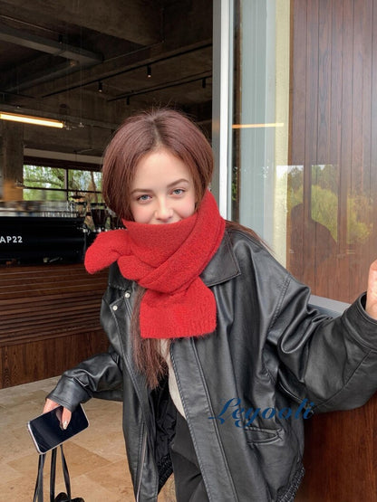 Berry Red Wool Blend Knit Scarf: Handmade Winter Shawl