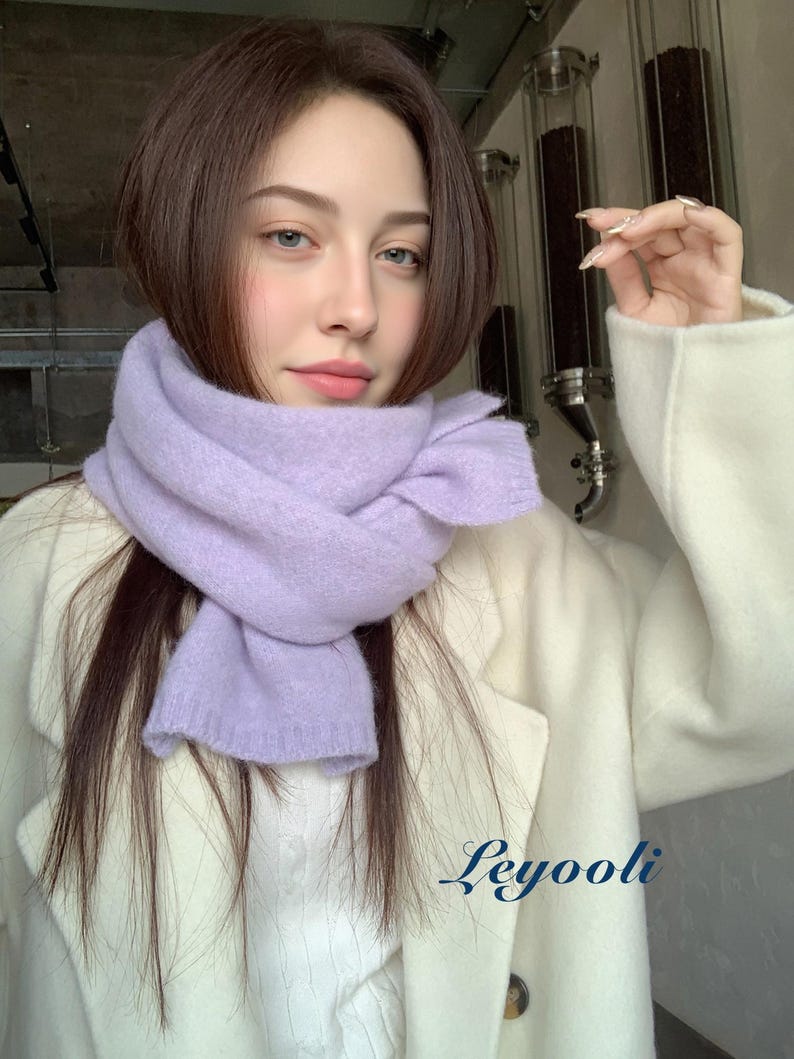 Handmade Orchid Purple Wool Blend Scarf: Soft Knit Winter Shawl