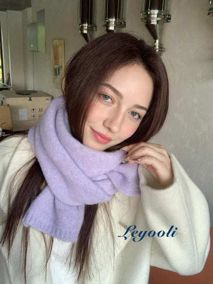 Handmade Orchid Purple Wool Blend Scarf: Soft Knit Winter Shawl