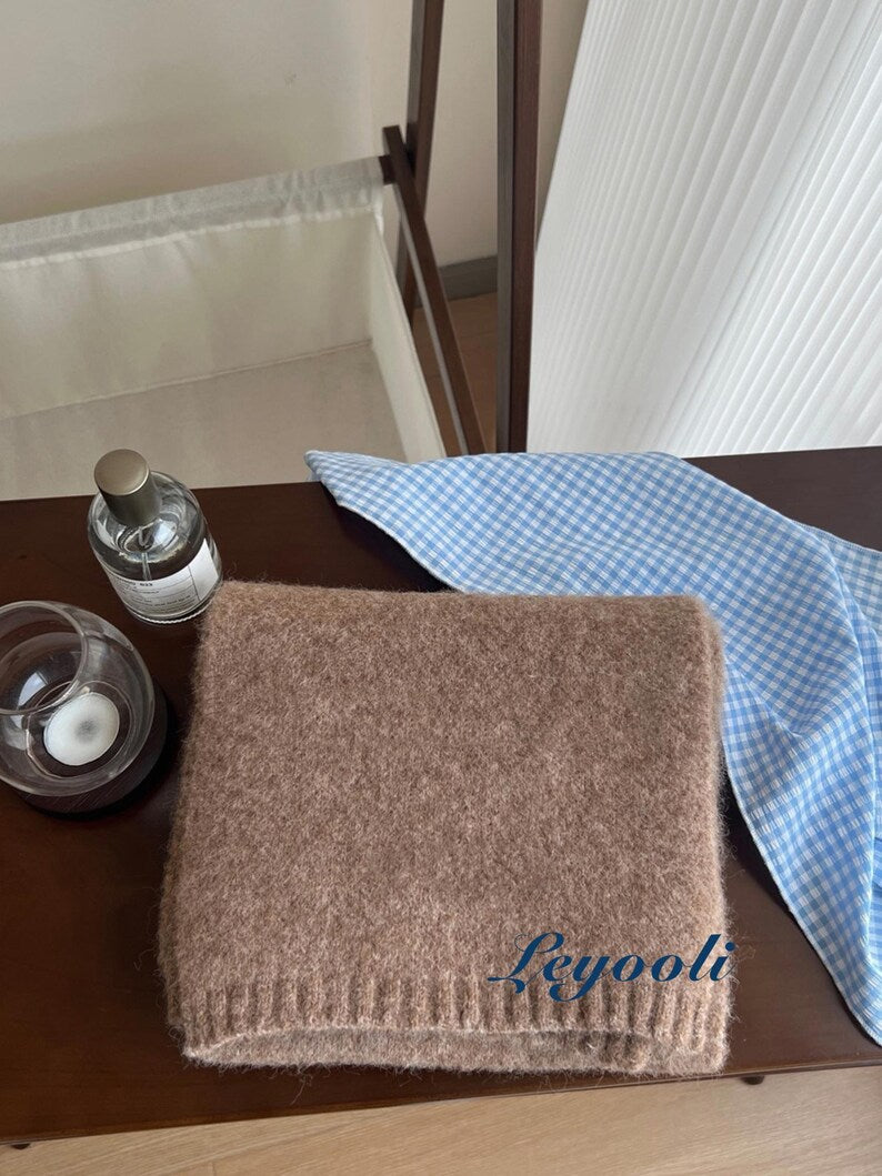 Handmade Mocha Brown Wool Blend Scarf: Soft Knit Winter Shawl