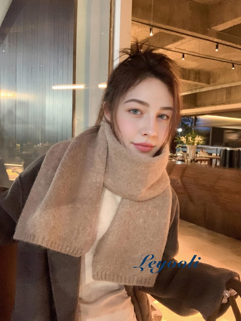 Handmade Mocha Brown Wool Blend Scarf: Soft Knit Winter Shawl