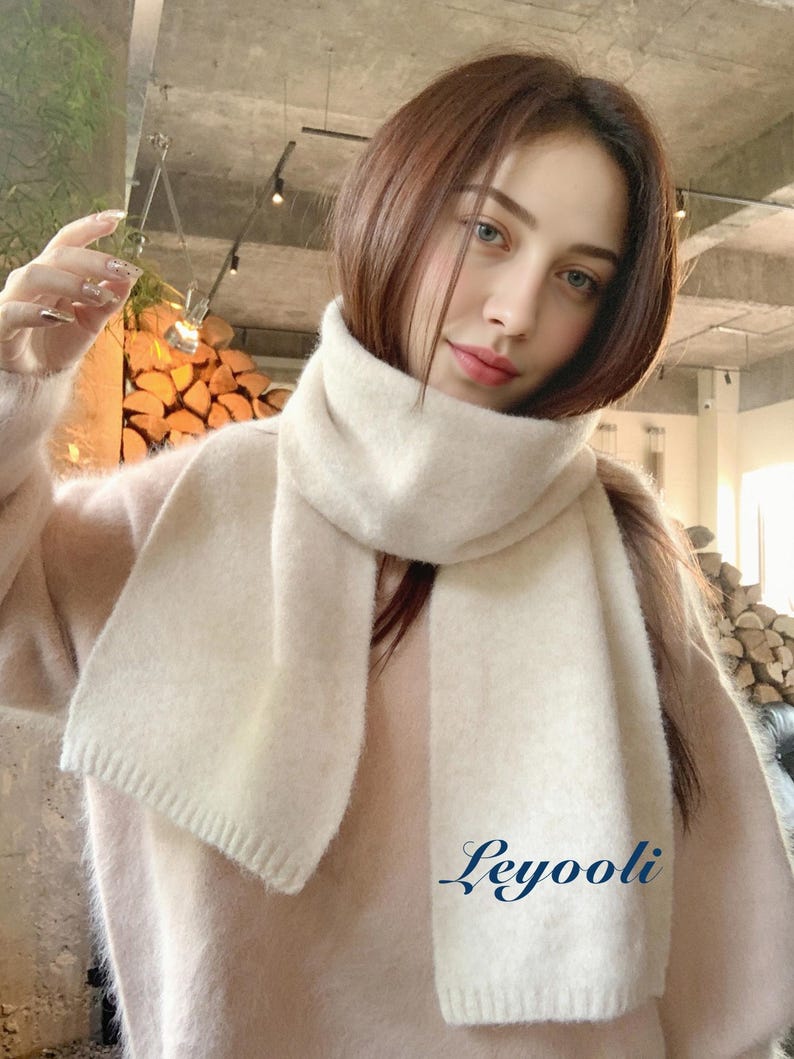 Handmade Cream Wool Blend Scarf: Soft Knit Winter Shawl