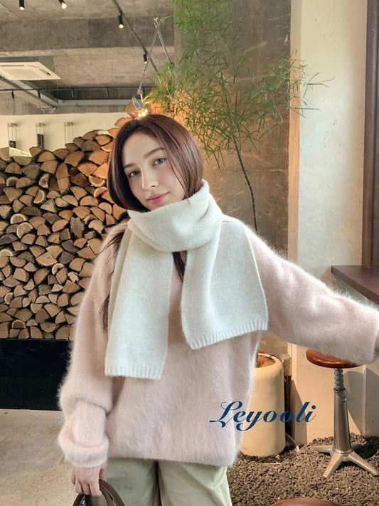 Handmade Cream Wool Blend Scarf: Soft Knit Winter Shawl