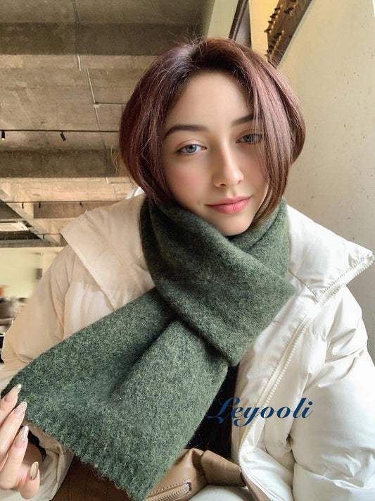 Handmade Forest Green Wool Blend Scarf: Cozy Knit Shawl