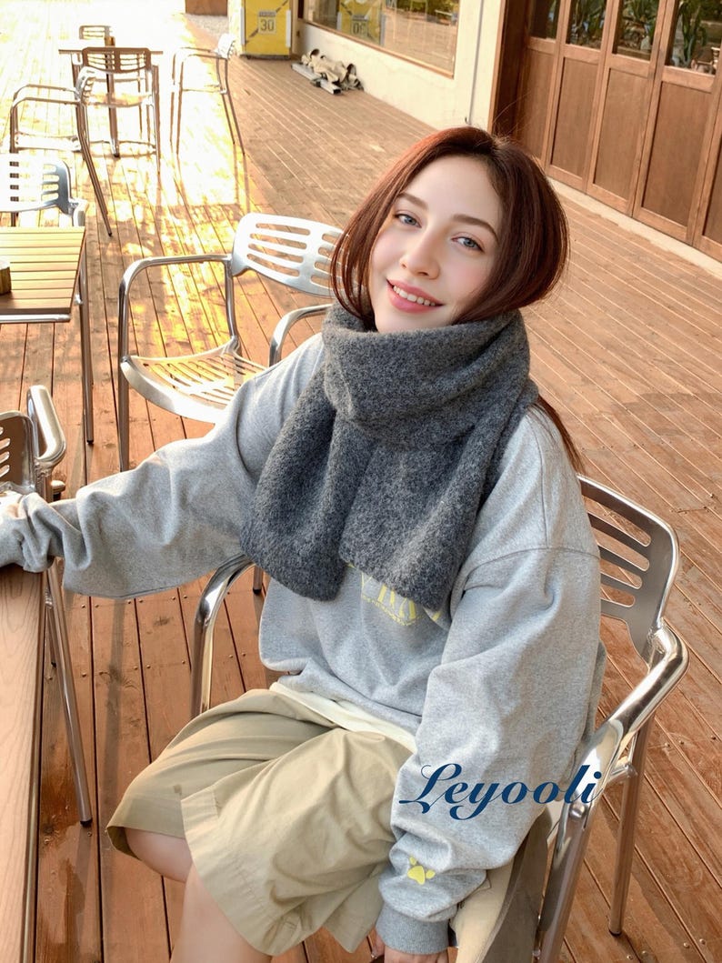 Handmade Charcoal Gray Wool Blend Scarf: Soft Knit Winter Shawl