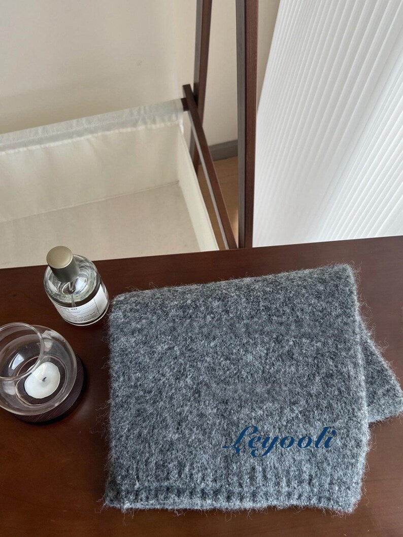 Handmade Charcoal Gray Wool Blend Scarf: Soft Knit Winter Shawl