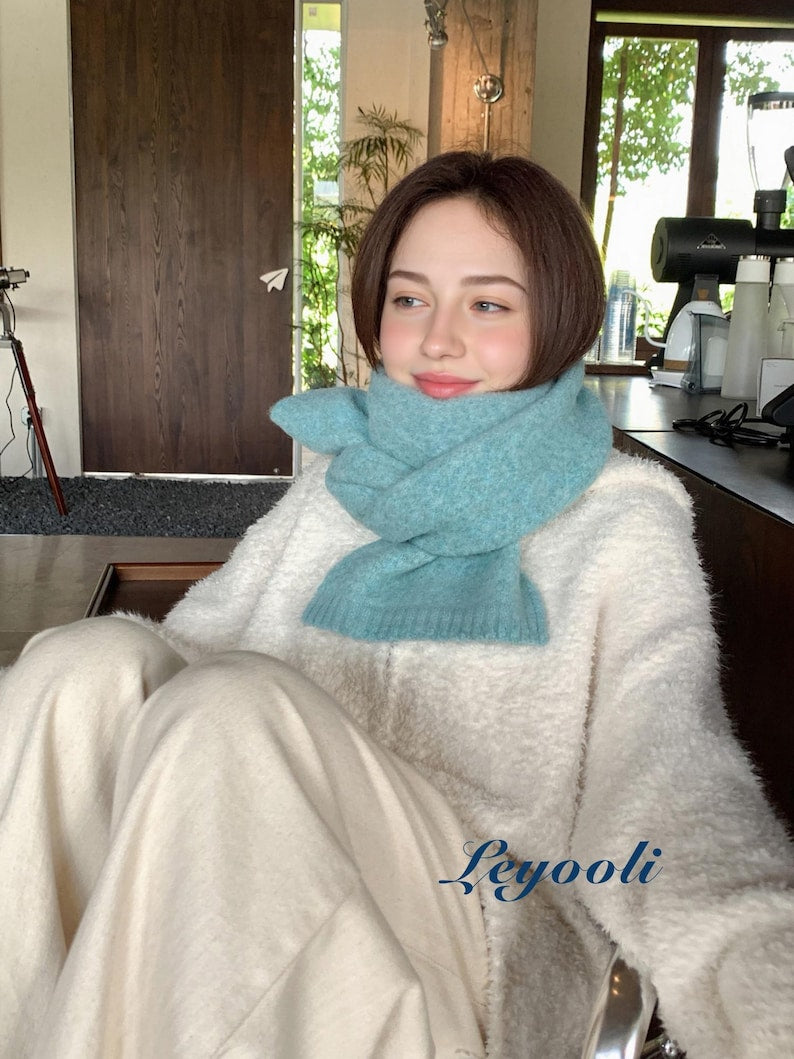 Handmade Mint Green Wool Blend Scarf: Soft Knit Winter Shawl