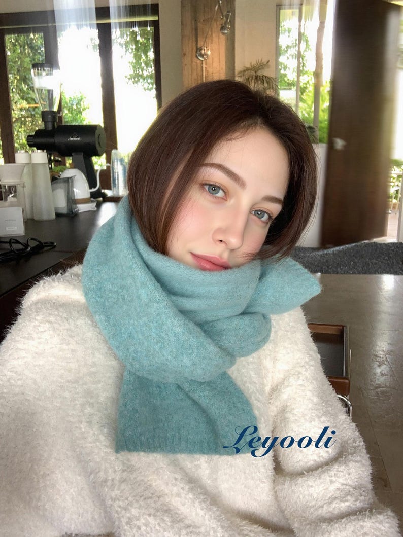 Handmade Mint Green Wool Blend Scarf: Soft Knit Winter Shawl