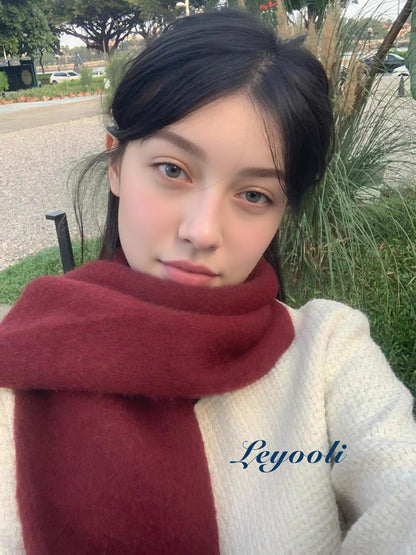 Burgundy Wool Blend Scarf: Soft Mohair Feel Winter Shawl