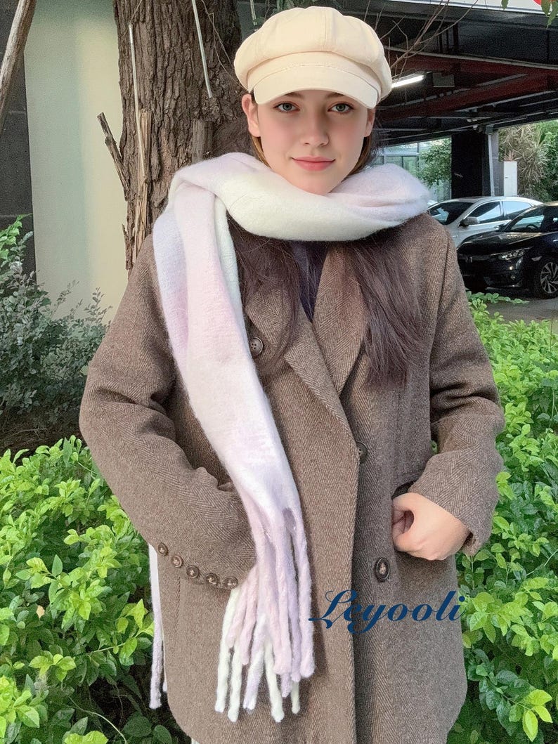 Pink Purple Ombre Mohair Scarf: Soft Winter Wrap