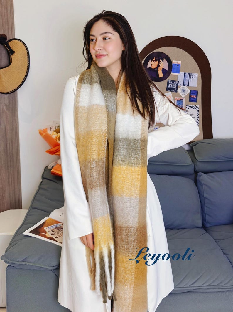 Caramel Yellow Mohair Scarf: Ombre Winter Wrap