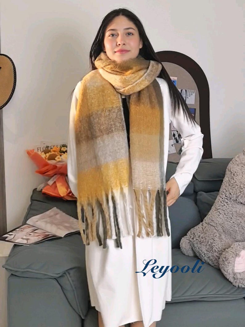 Caramel Yellow Mohair Scarf: Ombre Winter Wrap