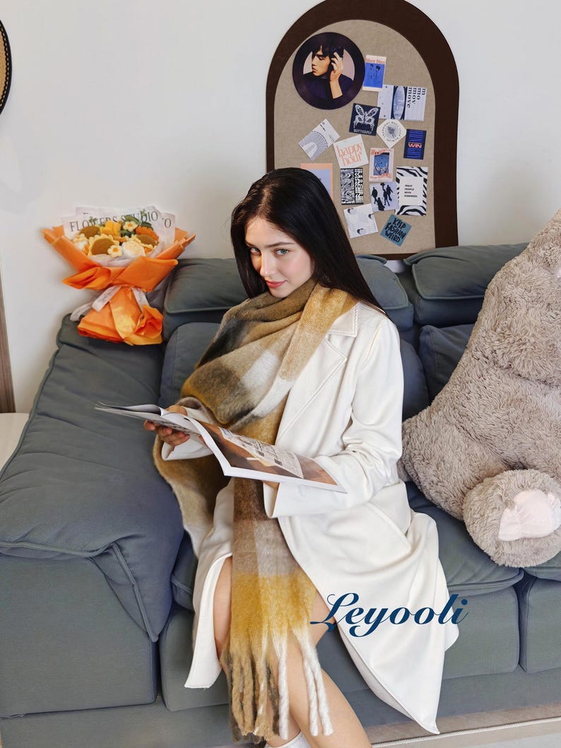 Caramel Yellow Mohair Scarf: Ombre Winter Wrap