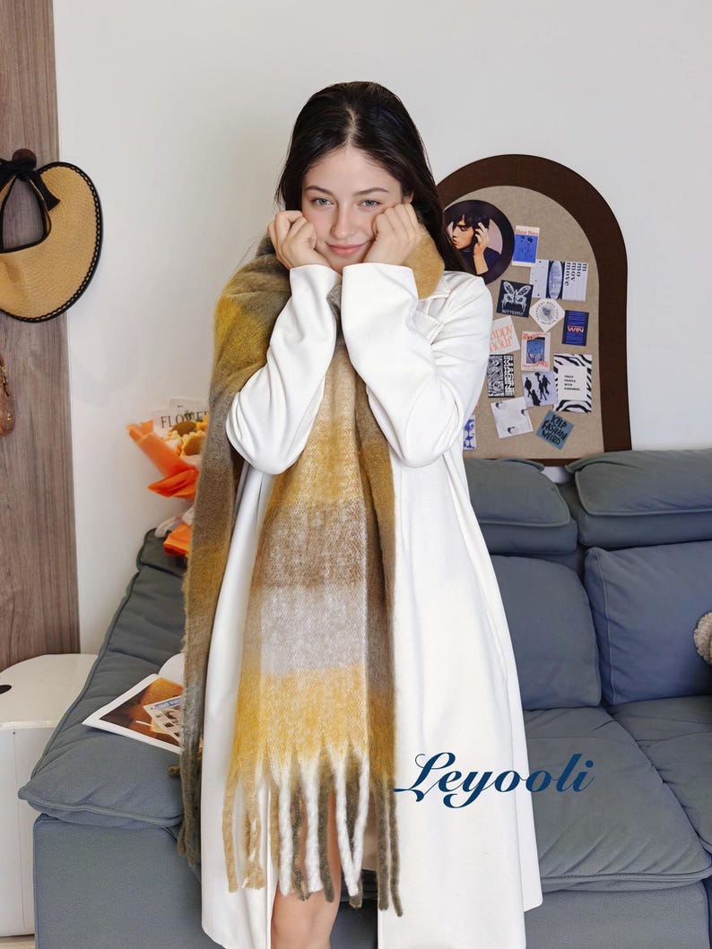 Caramel Yellow Mohair Scarf: Ombre Winter Wrap