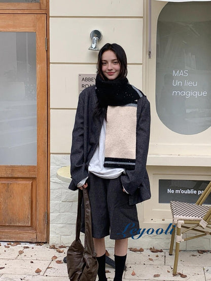 Handmade Mohair Striped Knit Scarf, Warm Winter Scarf