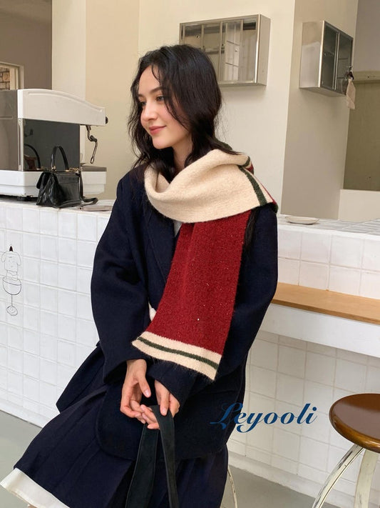 Handmade Mohair Striped Knit Scarf, Warm Winter Scarf