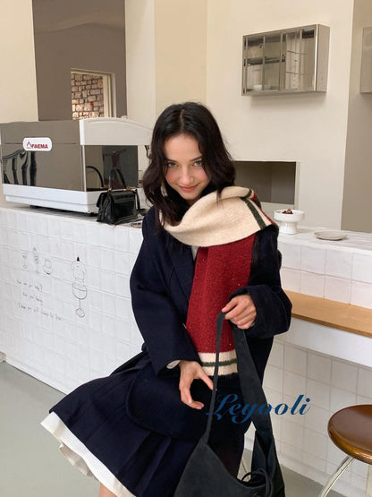 Handmade Mohair Striped Knit Scarf, Warm Winter Scarf