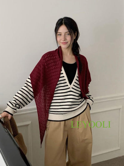 Burgundy Knit Triangle Scarf, Handmade Lace Shawl