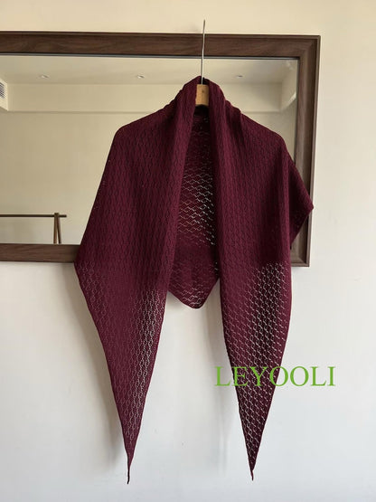 Burgundy Knit Triangle Scarf, Handmade Lace Shawl