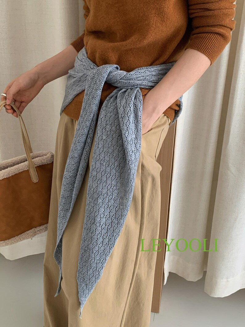 Light Gray Knit Triangle Scarf, Handmade Lace Shawl, Elegant Wrap