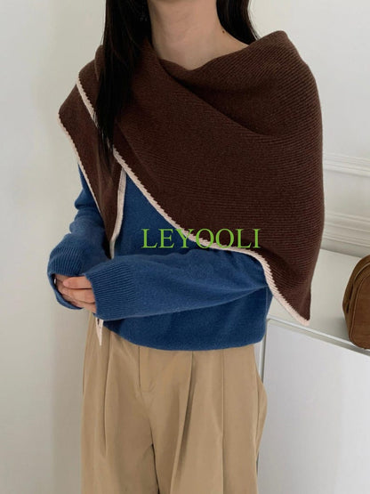 Handmade 100% Wool Coffee Brown Shawl Wrap | Minimalist Triangular Scarf | Soft Warm Shoulder Wrap for Fall Winter | Classic Gift for Her