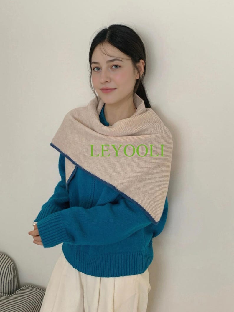 Handmade 100% Wool Almond Beige Shawl Wrap | Minimalist Neutral Triangular Scarf | Soft Warm Winter Shoulder Wrap | Elegant Gift for Her