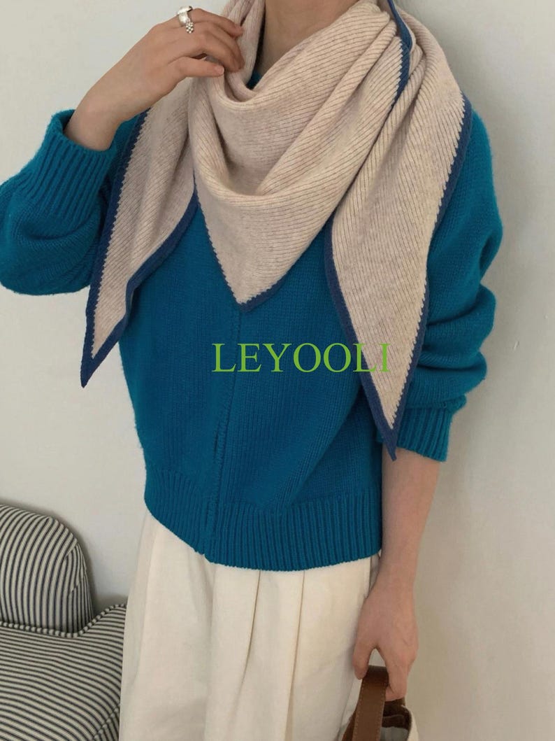 Handmade 100% Wool Almond Beige Shawl Wrap | Minimalist Neutral Triangular Scarf | Soft Warm Winter Shoulder Wrap | Elegant Gift for Her