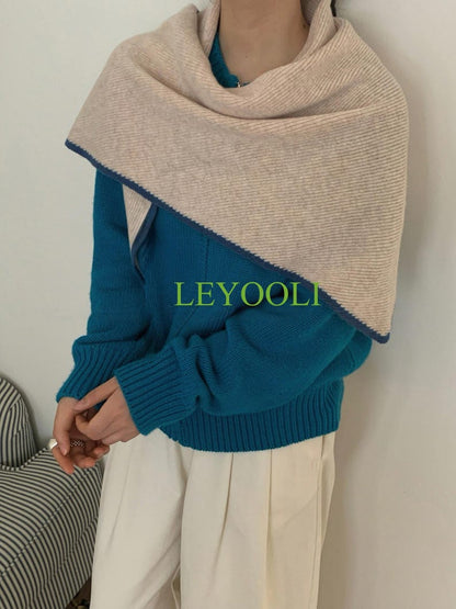 Handmade 100% Wool Almond Beige Shawl Wrap | Minimalist Neutral Triangular Scarf | Soft Warm Winter Shoulder Wrap | Elegant Gift for Her